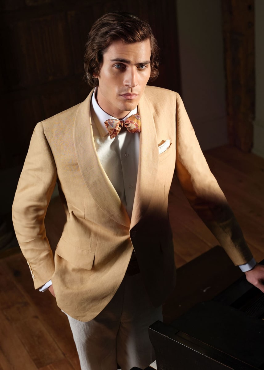 Linen Shawl Collar Dinner Jacket - Tan