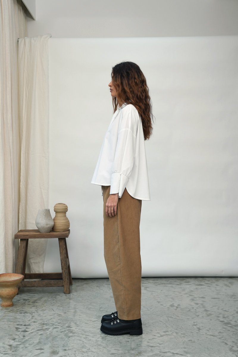 Luna Organic Cotton Poplin and Jersey Shirt in White