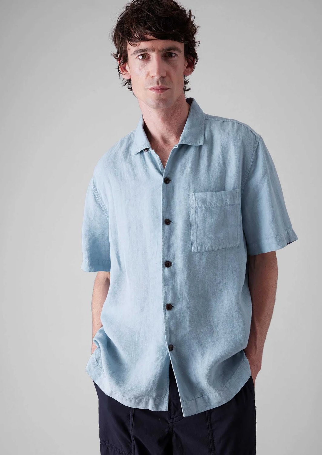 Linen Short Sleeve Shirt Dove Blue