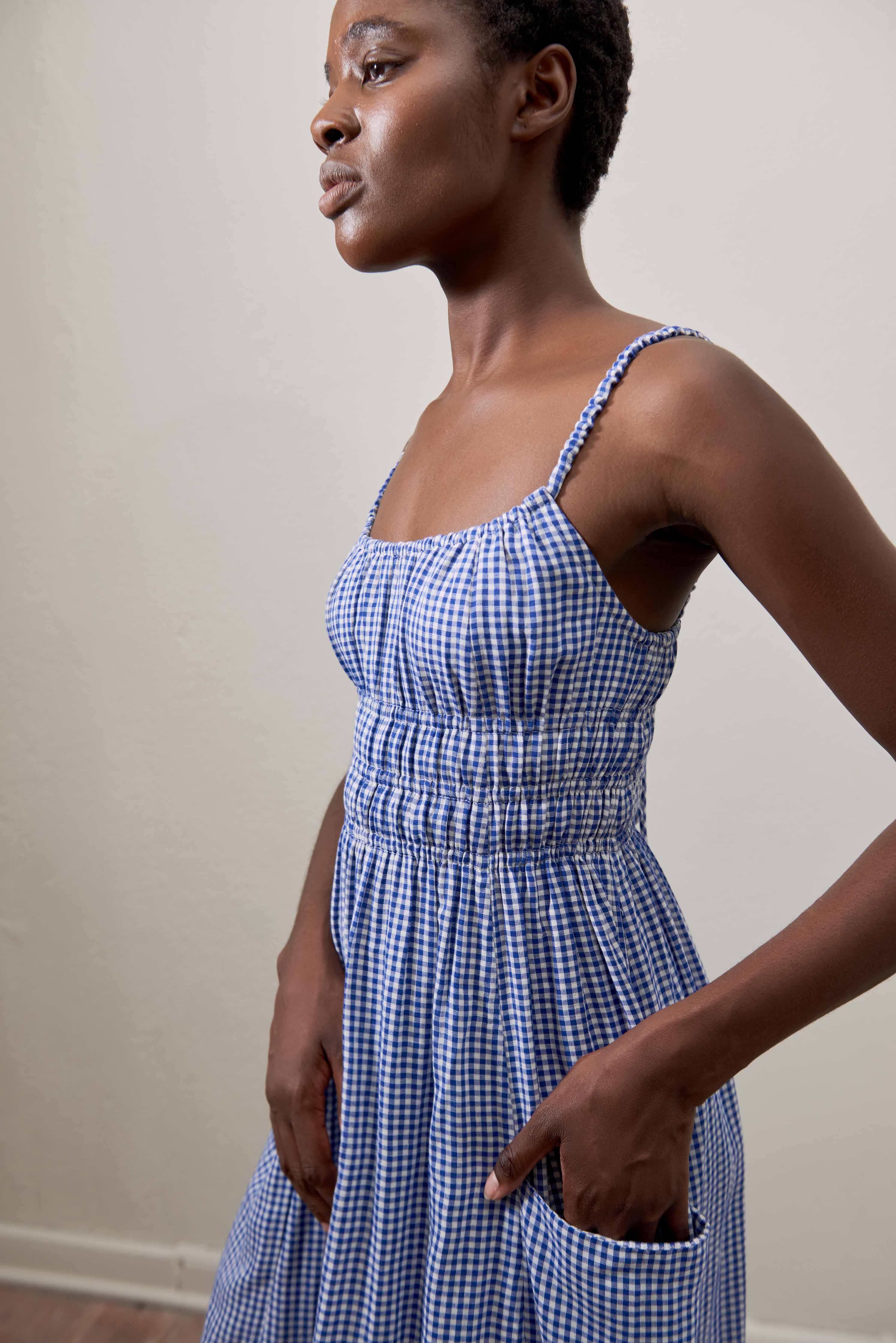 Matcha Dress | Indigo Gingham | Organic