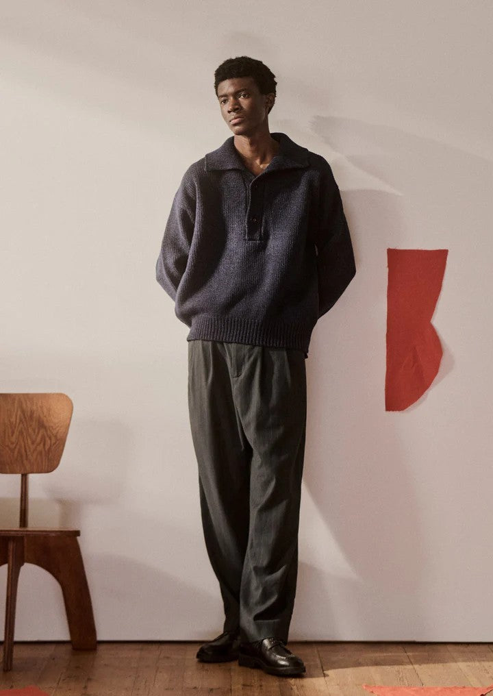 Half Placket Wool Pullover