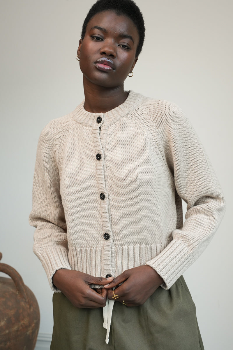 Sian Organic Cotton Knitted Cardigan in Beige Marl