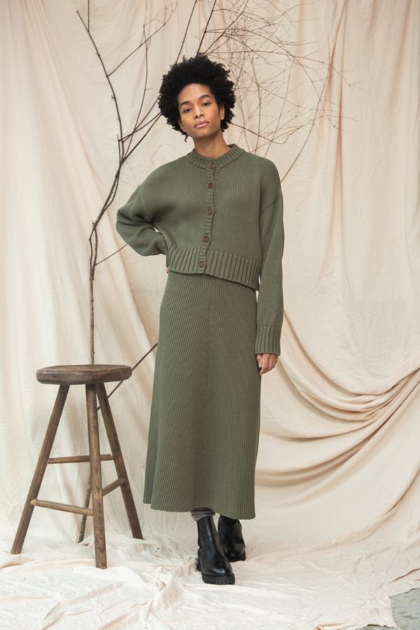 Mio Organic Cotton Knitted Skirt in Soft Khaki