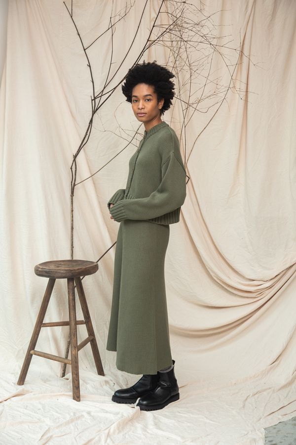 Mio Organic Cotton Knitted Skirt in Soft Khaki