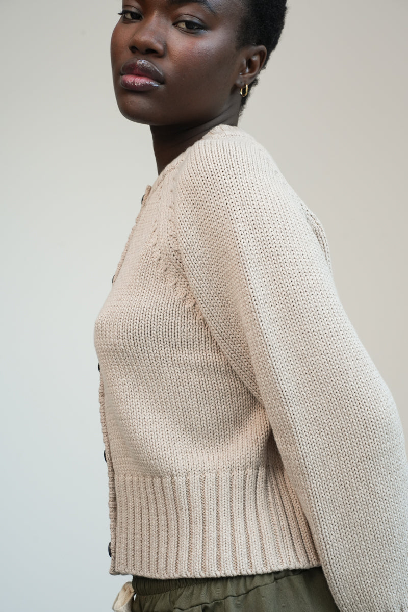 Sian Organic Cotton Knitted Cardigan in Beige Marl