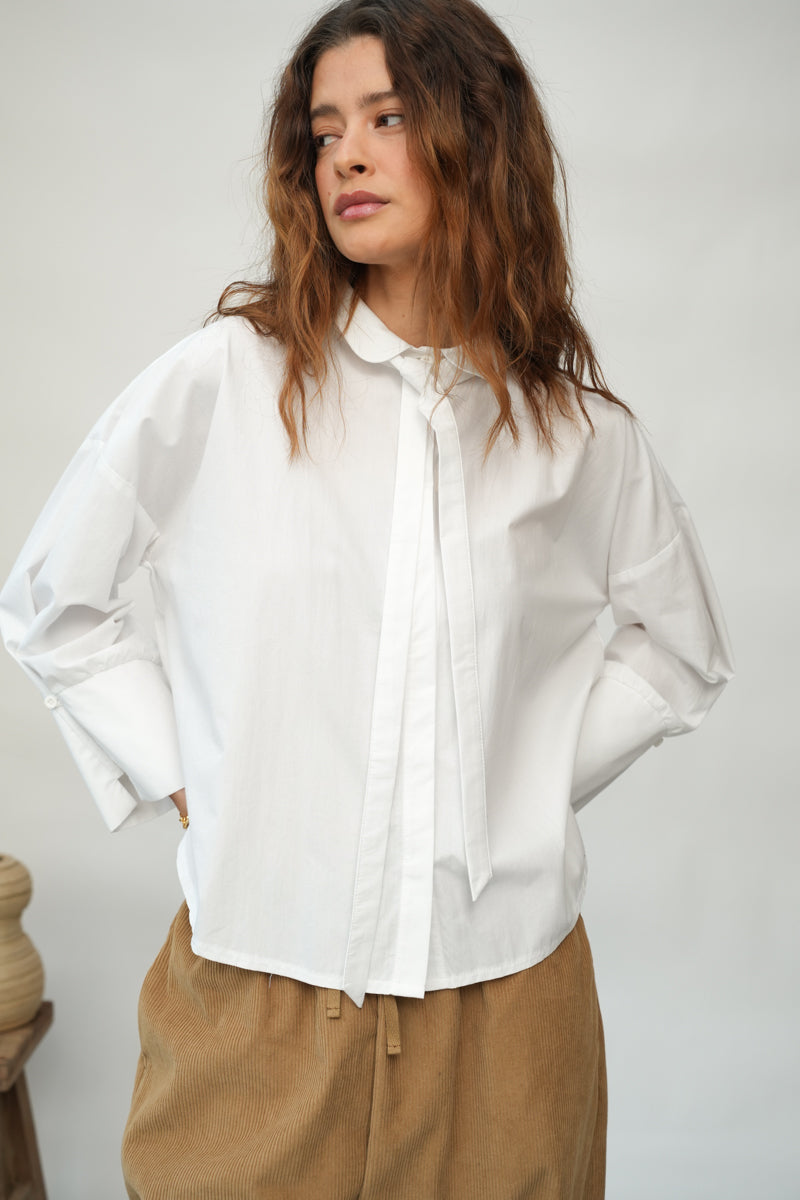 Luna Organic Cotton Poplin and Jersey Shirt in White