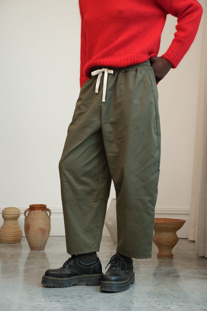 Sofia-Jane Organic Cotton Twill Trousers in Olive