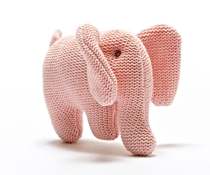 Knitted Pink Elephant Baby Rattle Organic Cotton Pink