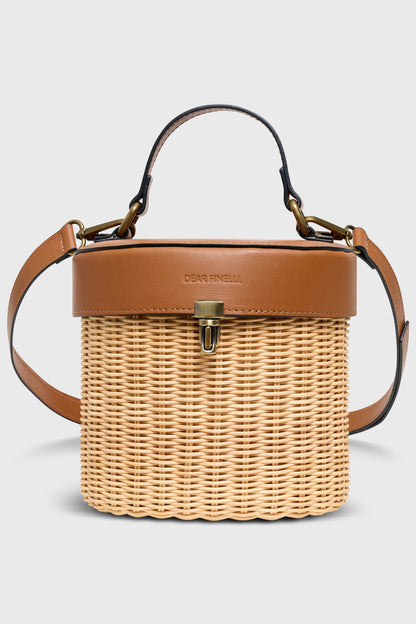 Sofie Wicker Bag - Natural Wicker &amp; Cognac Leather