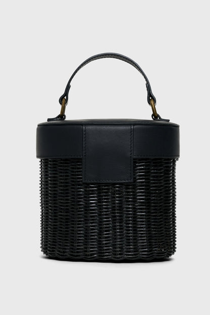 Sofie Wicker Bag - Black Wicker &amp; Black Italian Leather