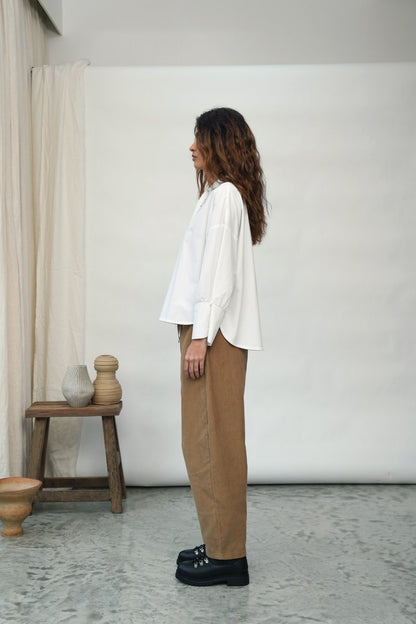Luna Organic Cotton Poplin and Jersey Shirt in White