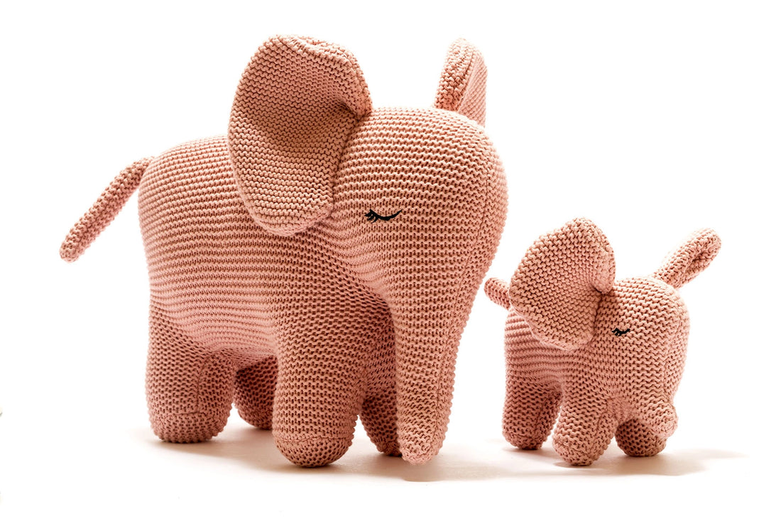 Large Elephant Plush Toy in Pink Organic Cotton