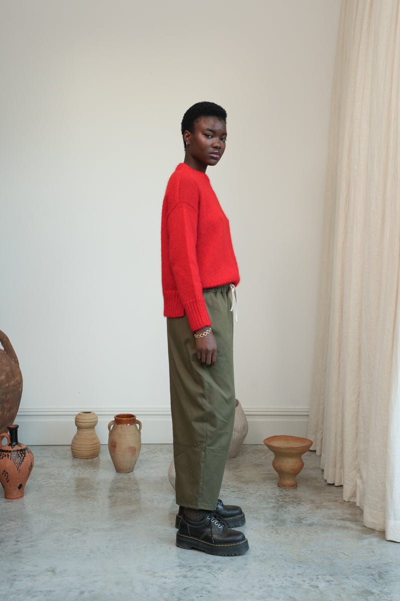 Sofia-Jane Organic Cotton Twill Trousers in Olive