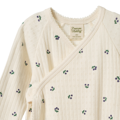 Pointelle Kimono Stretch and Grow - Winter Berry Print