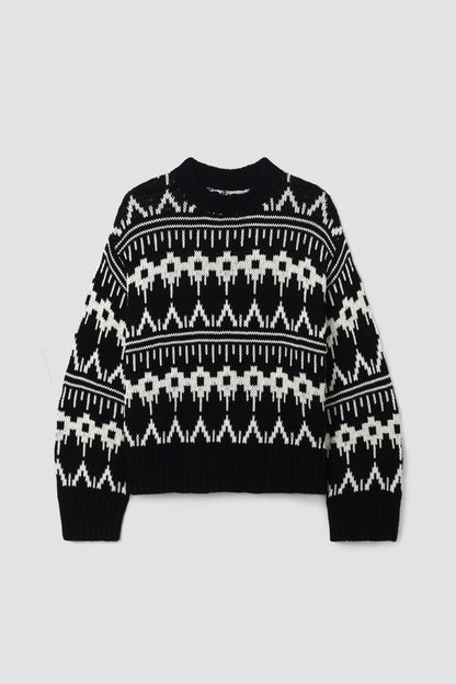 Leo-Sue Organic Cotton Knitted Jumper in Black Fairisle