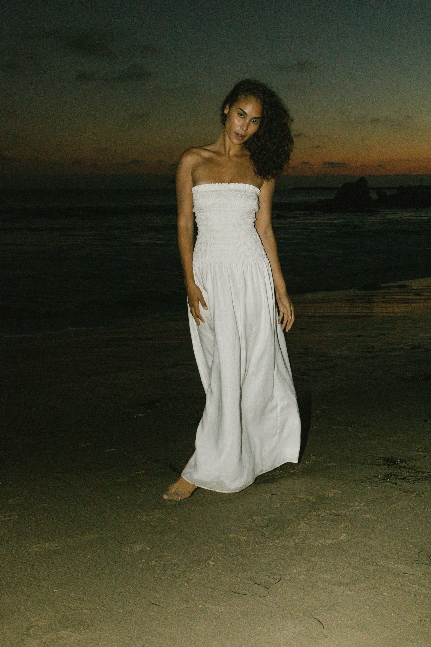 Elle Strapless Smocked Linen Dress
