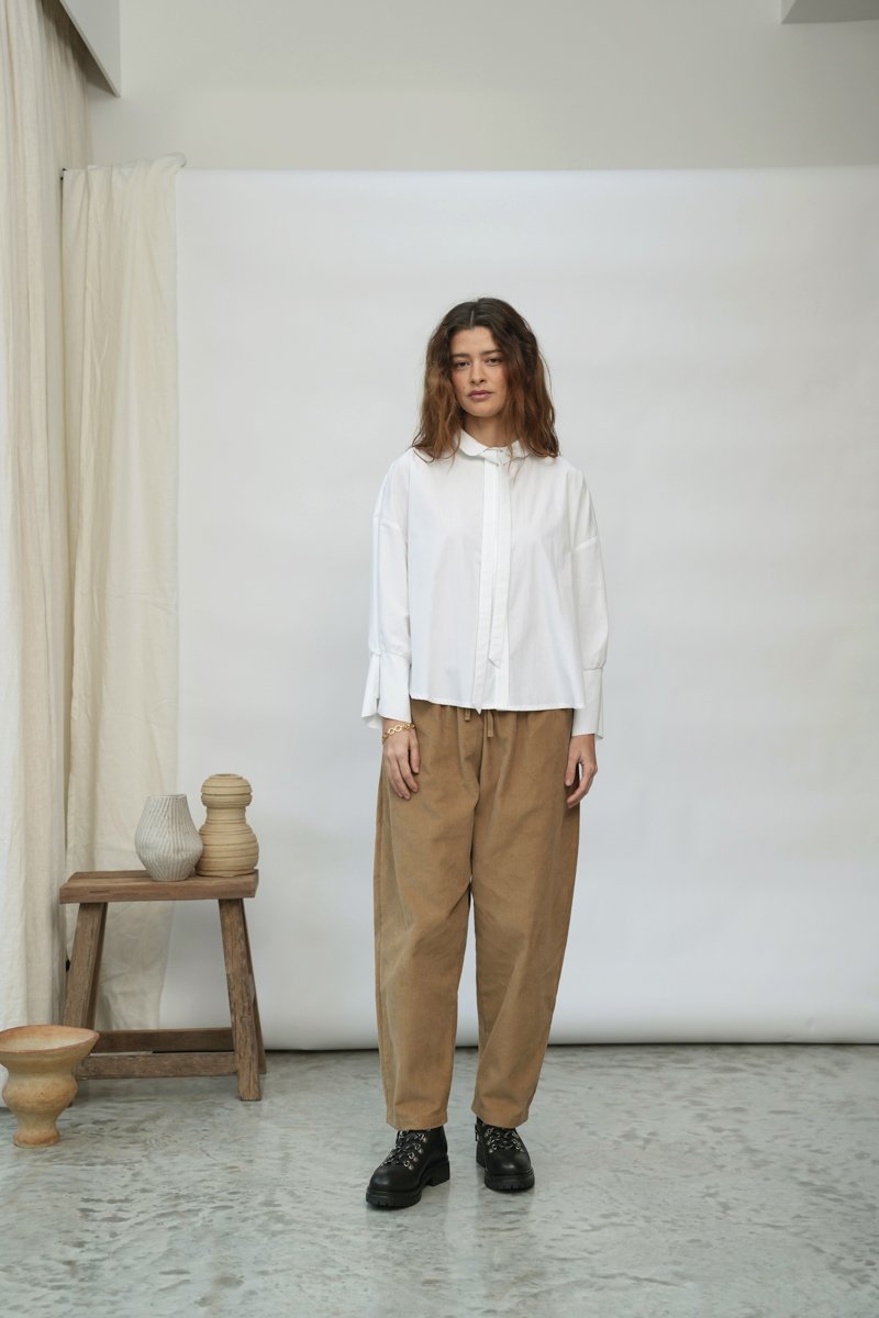Luna Organic Cotton Poplin and Jersey Shirt in White