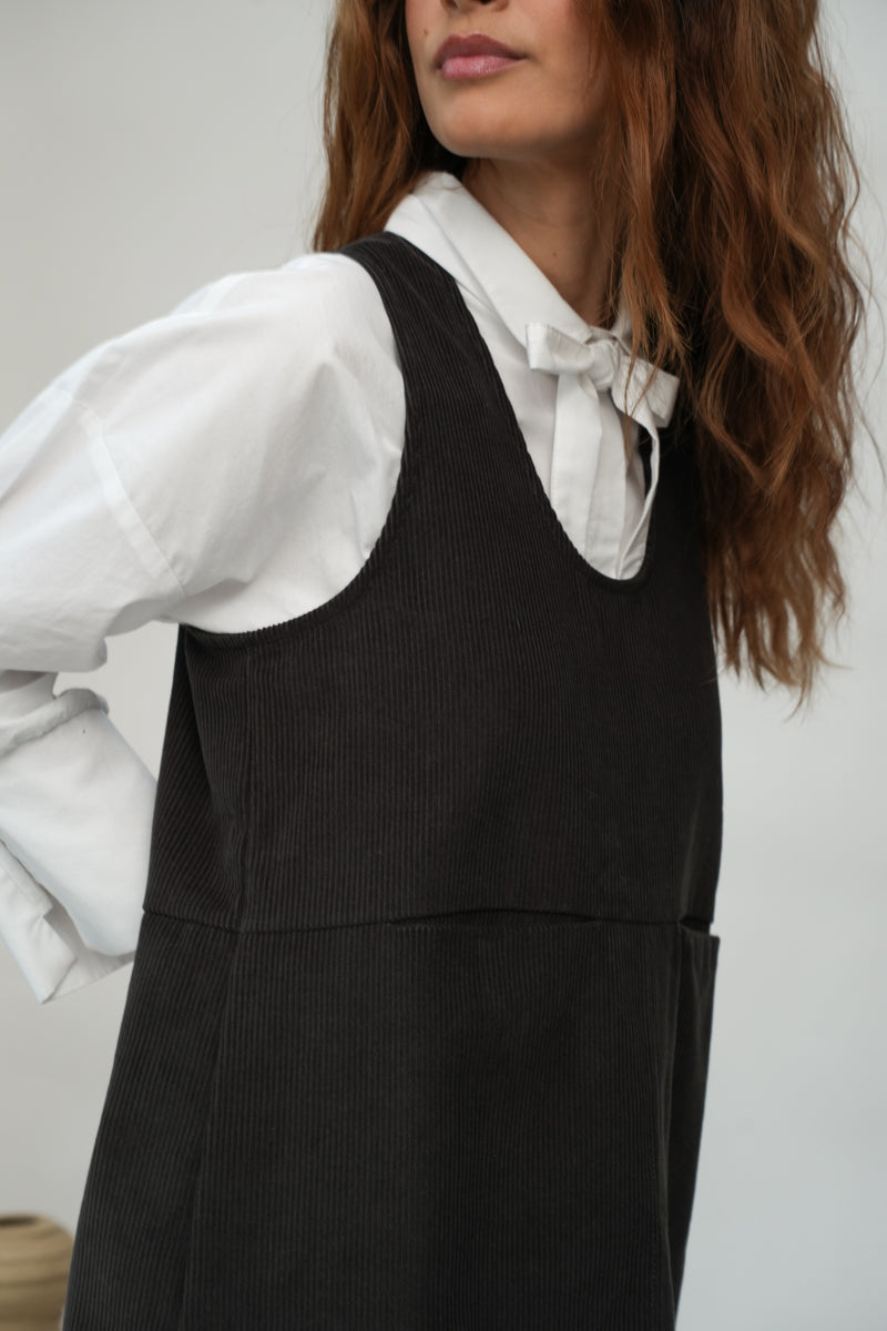 Willow Organic Cotton Corduroy Dress in Charcoal