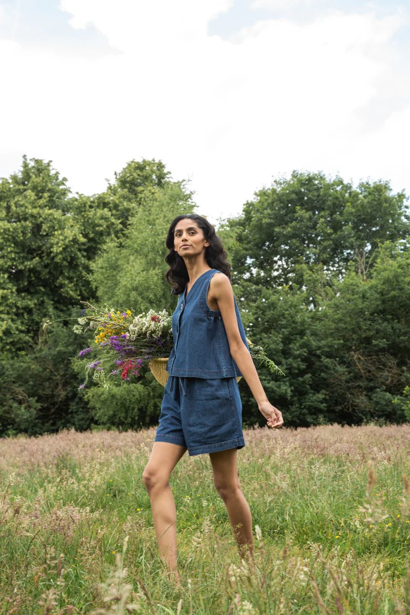 Paola-Leigh Organic Cotton Denim Short in Mid Blue