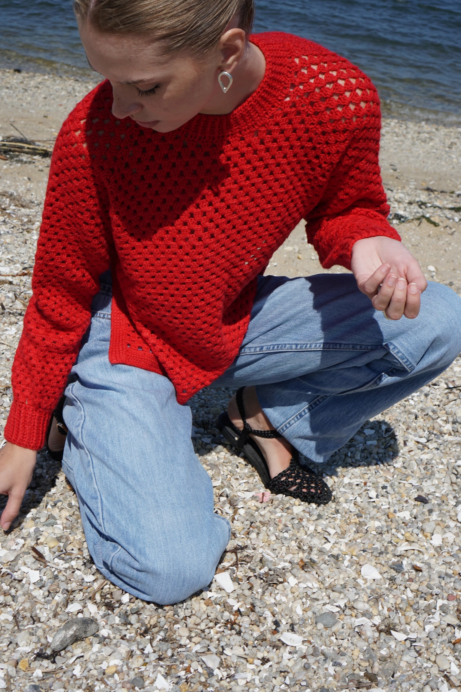 Chunky Pointelle Jumper Red