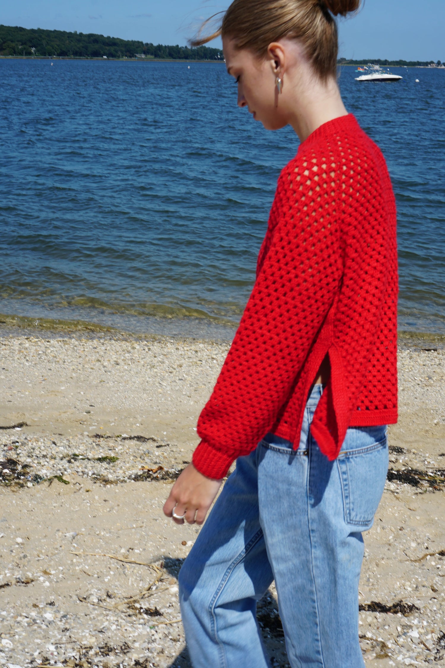 Chunky Pointelle Jumper Red