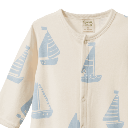Cotton Stretch and Grow - Regatta Blue Print