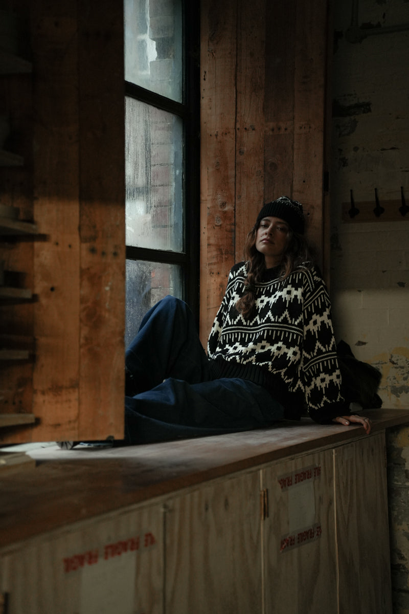 Leo-Sue Organic Cotton Knitted Jumper in Black Fairisle