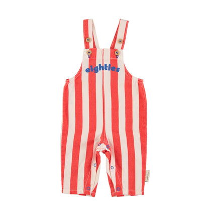 Baby Dungarees | Red &amp; White Stripes w/ &quot;eighties&quot; Print