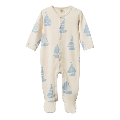 Cotton Stretch and Grow - Regatta Blue Print