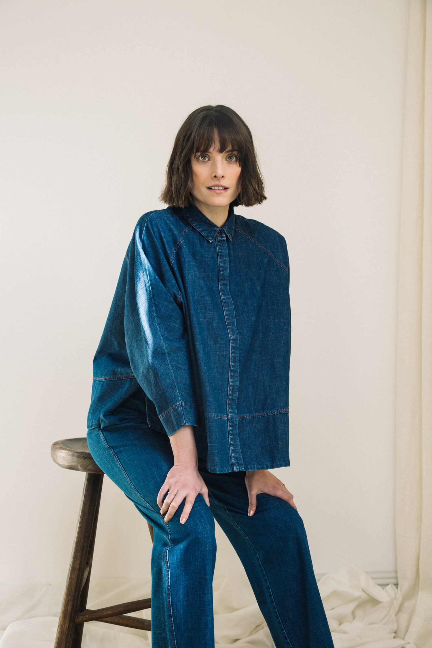 Magniloa-Leigh Organic Cotton Denim Shirt in Mid Blue