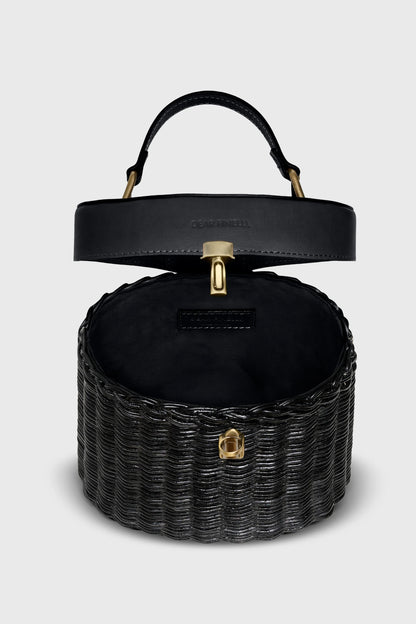 Sofie Wicker Bag - Black Wicker &amp; Black Italian Leather