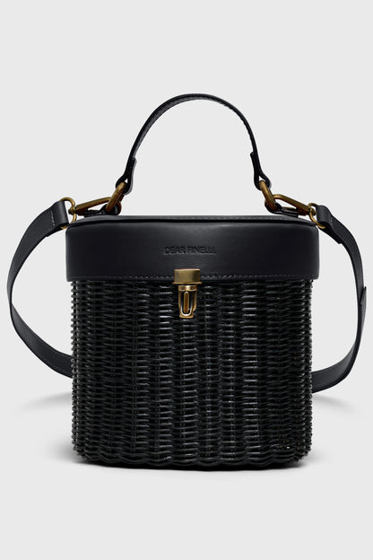 Sofie Wicker Bag - Black Wicker &amp; Black Italian Leather