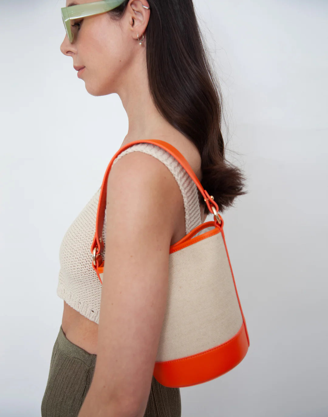 Canvas Mini Bucket Bag Linen / Orange