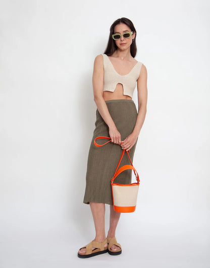 Canvas Mini Bucket Bag Linen / Orange