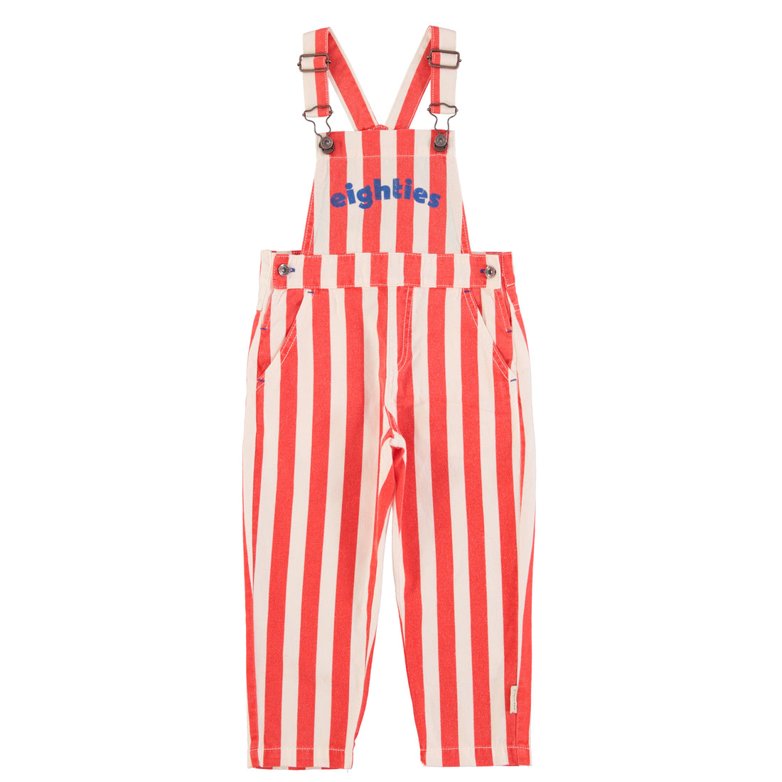 Dungarees | White &amp; Red Stripes w/ &quot;eighties&quot; Print
