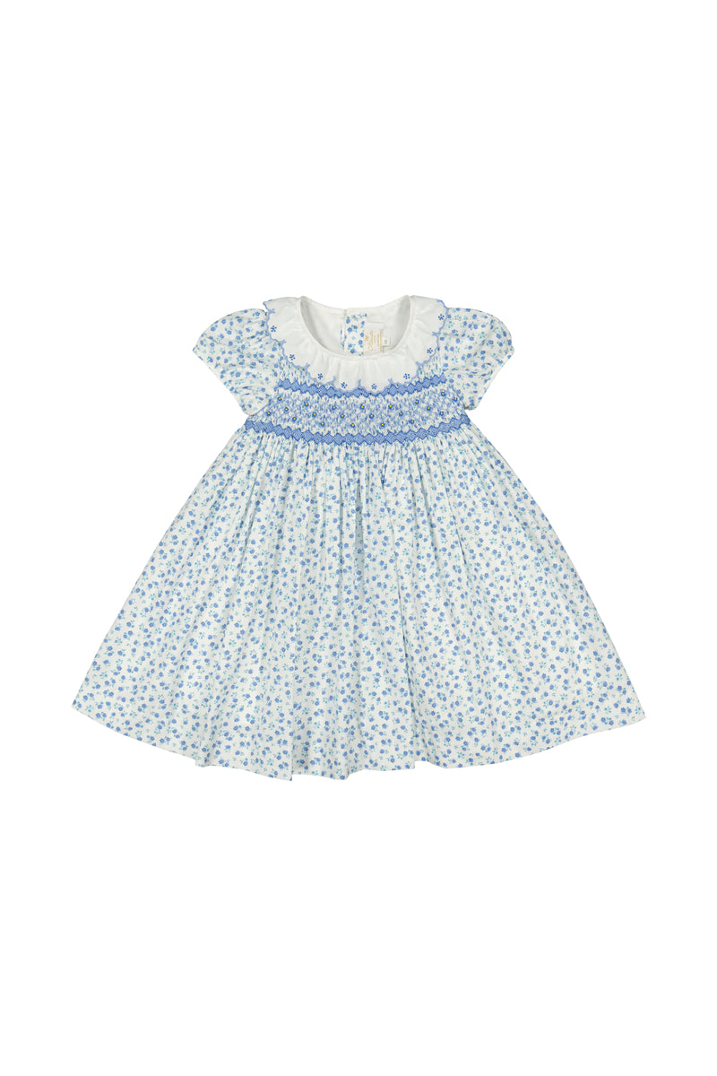 Isadora Floral Blue Short Puff Empire Dress