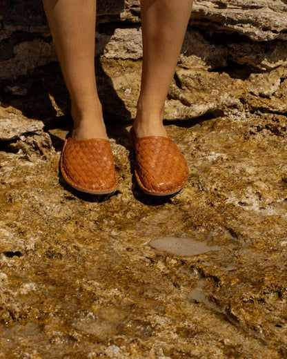 Roma Woven Leather Cognac Brown