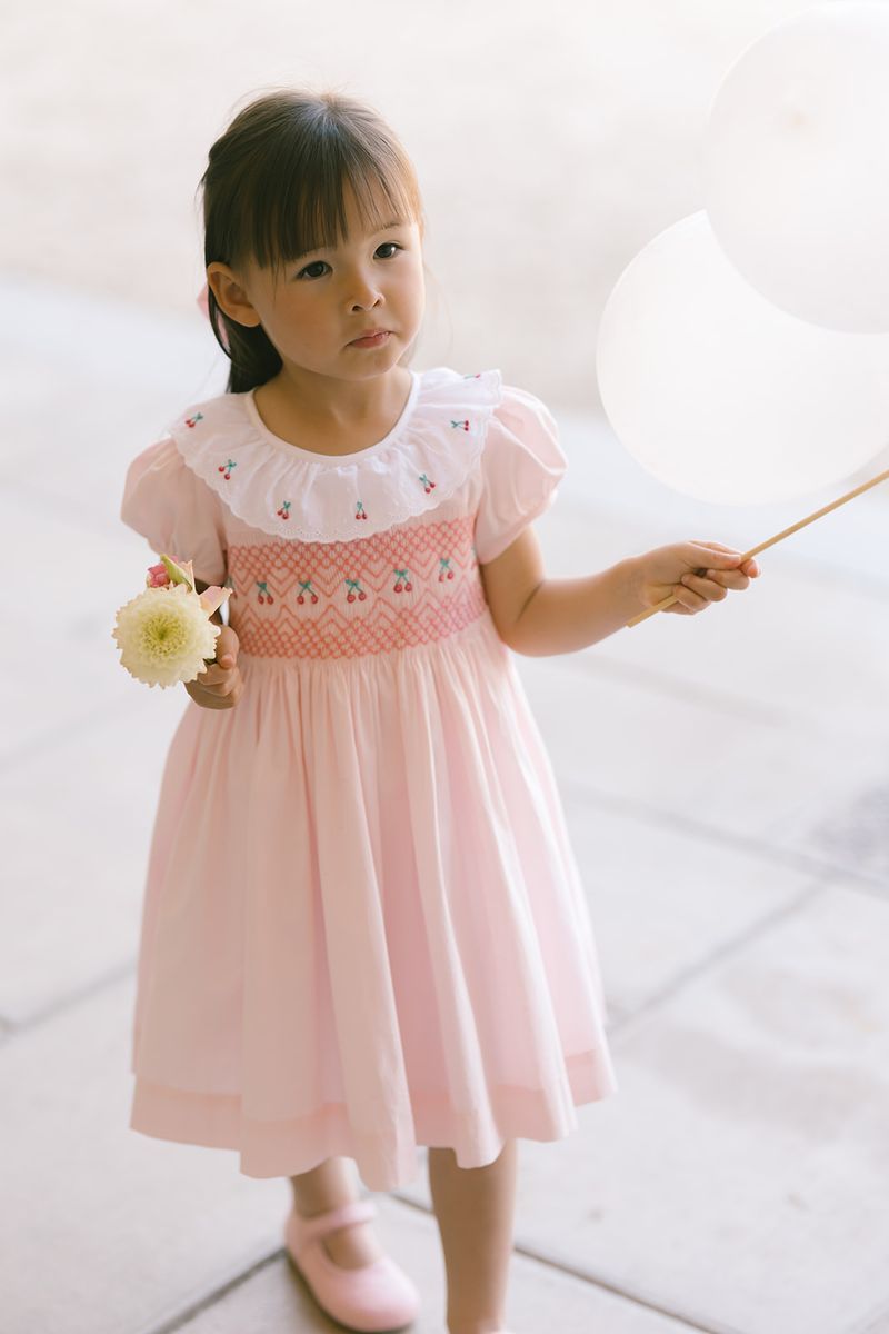 Cherry Rose Smocked Baby Dress