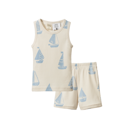 Singlet Pyjama Set - Regatta Blue Print