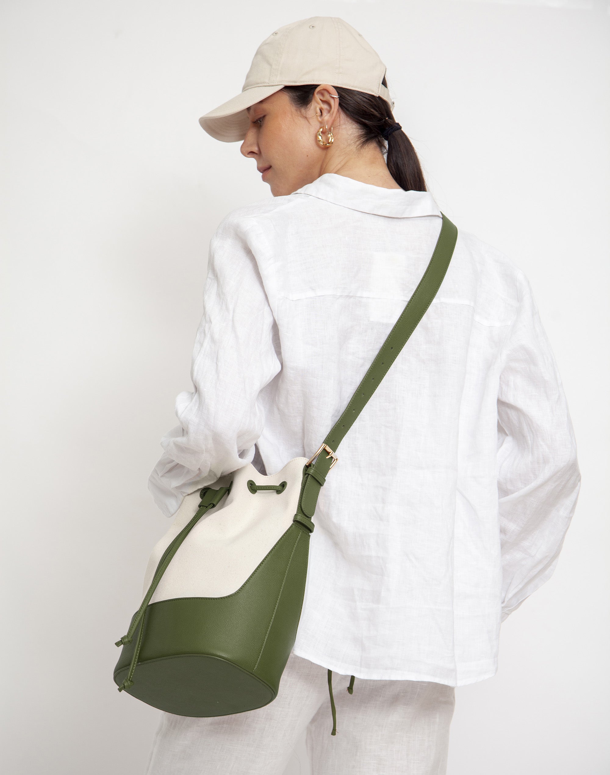 Canvas Cinch Bucket Bag Olive
