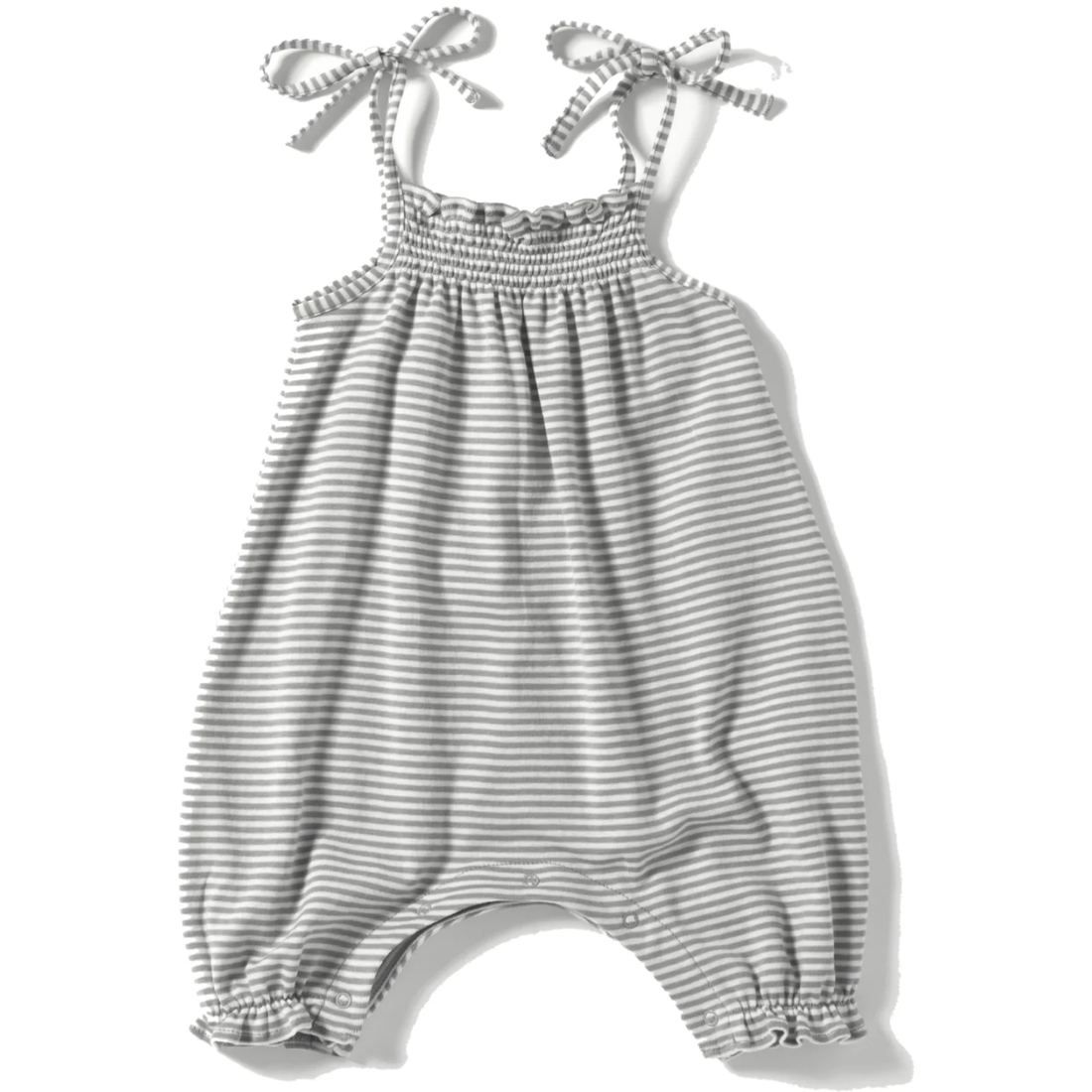 Petite Stripe Romper with Ties Graphite Stripe