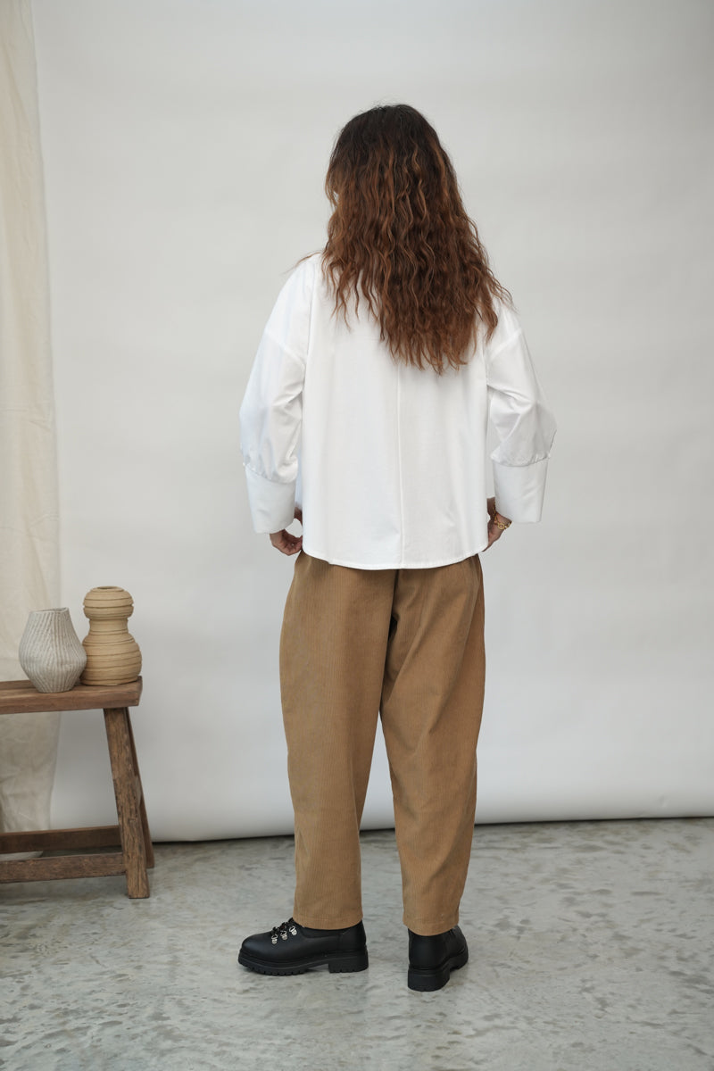 Luna Organic Cotton Poplin and Jersey Shirt in White