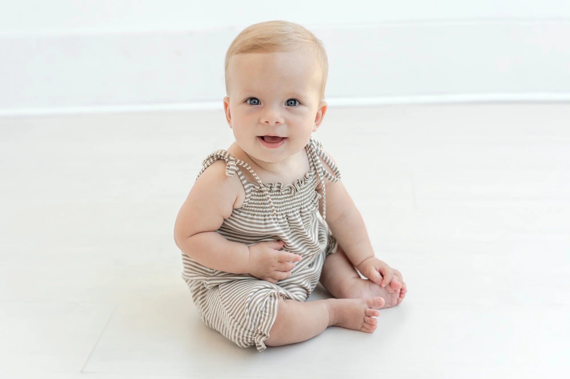 Petite Earth Stripe Romper With Ties