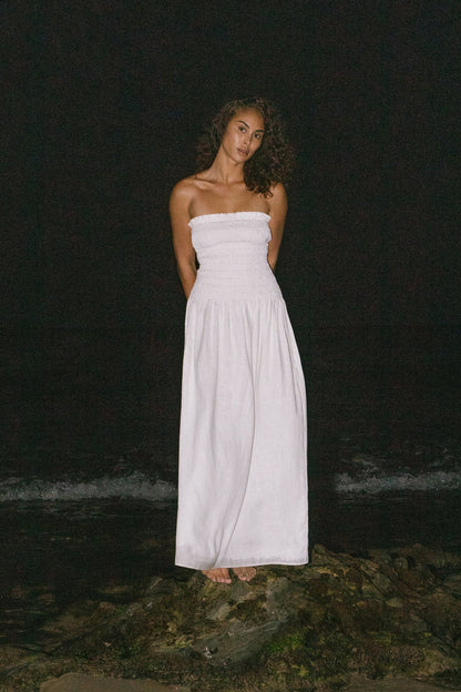 Elle Strapless Smocked Linen Dress