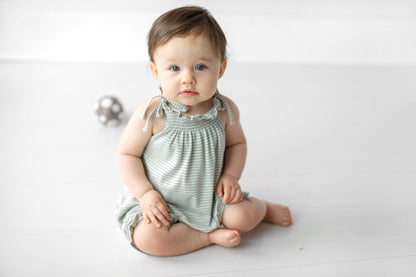 Petite Graphite Stripe Romper With Ties