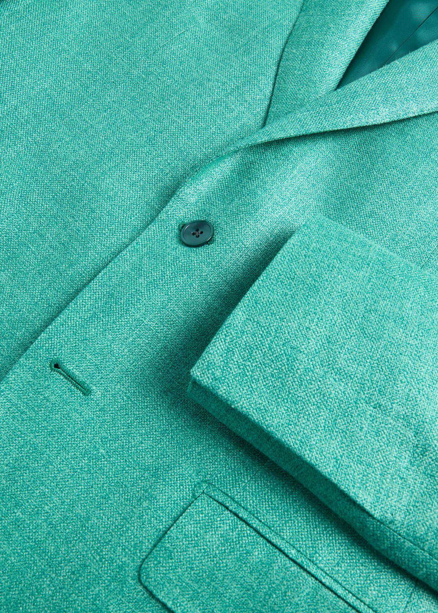 Silk Linen Wool Color Solid Sport Jacket - Green