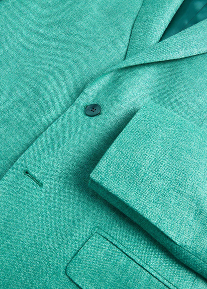 Silk Linen Wool Color Solid Sport Jacket - Green