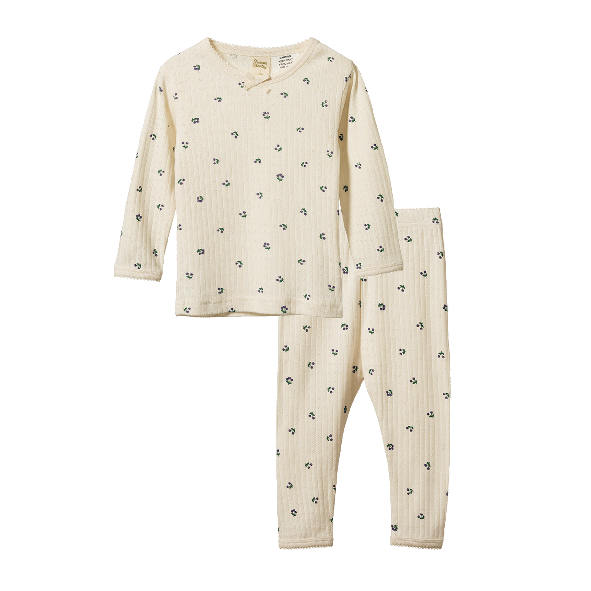 2Pc Long Sleeve Pyjama Set Pointelle - Winter Berry Print
