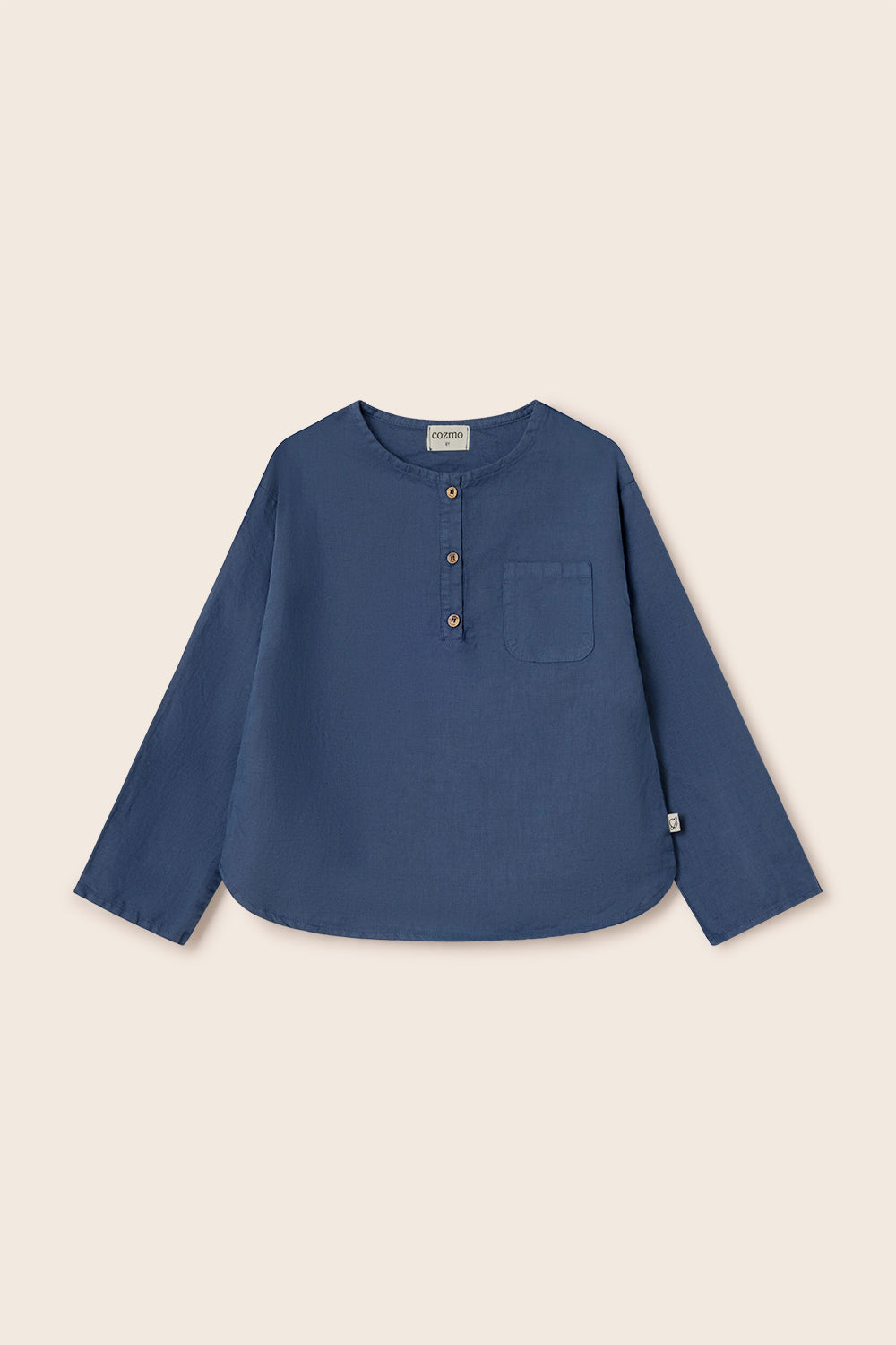 Cotton Linen Long Sleeves Baby Shirt - Navy