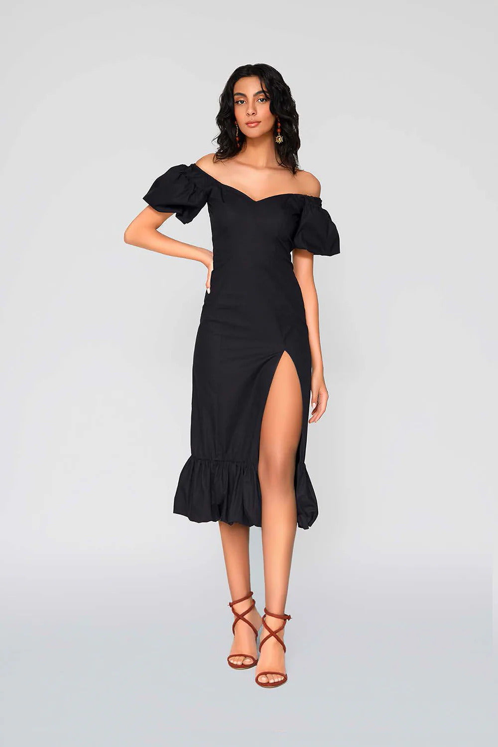 Gabriela Cotton Midi Dress - Black